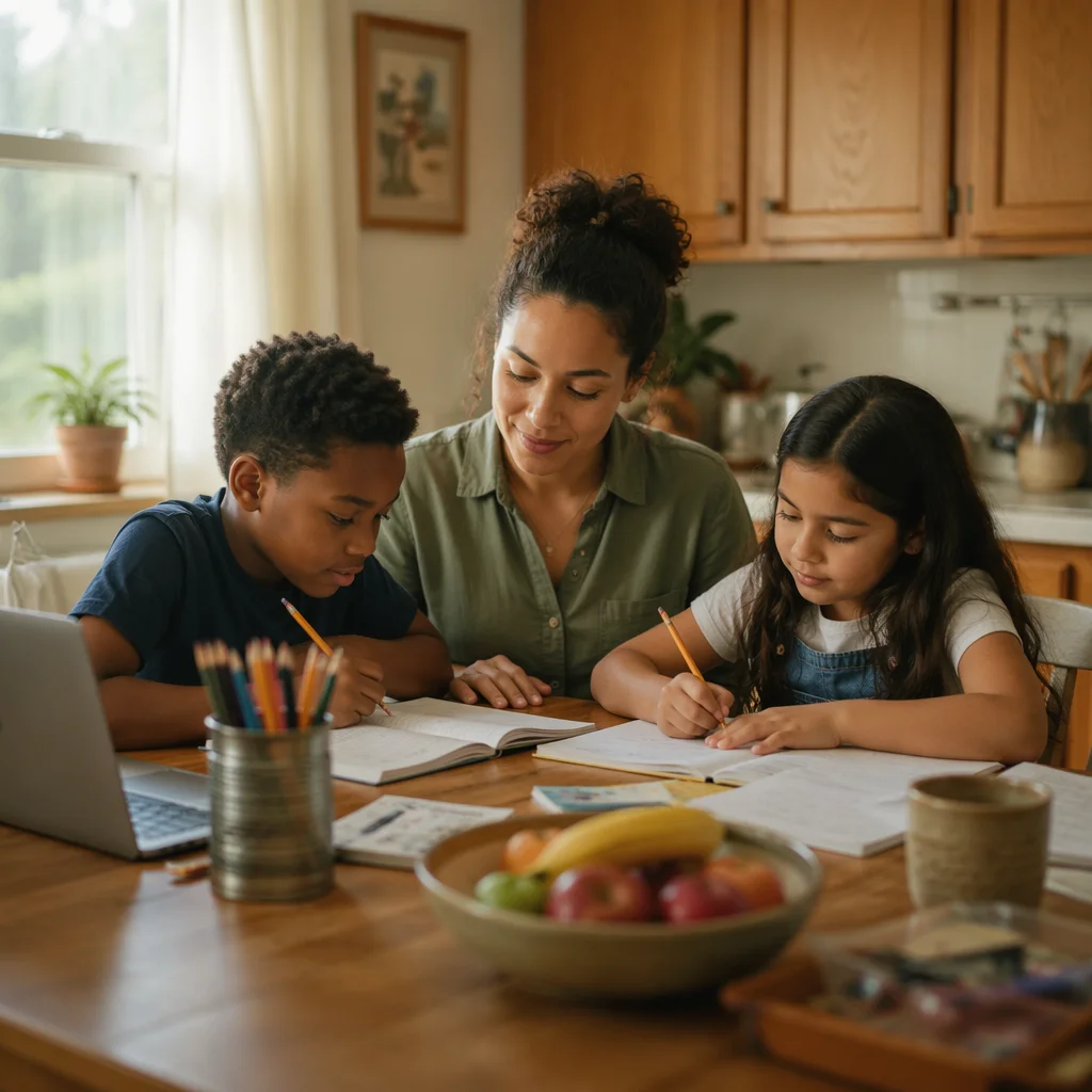 Warm Homeschool Learning at Kitchen Table