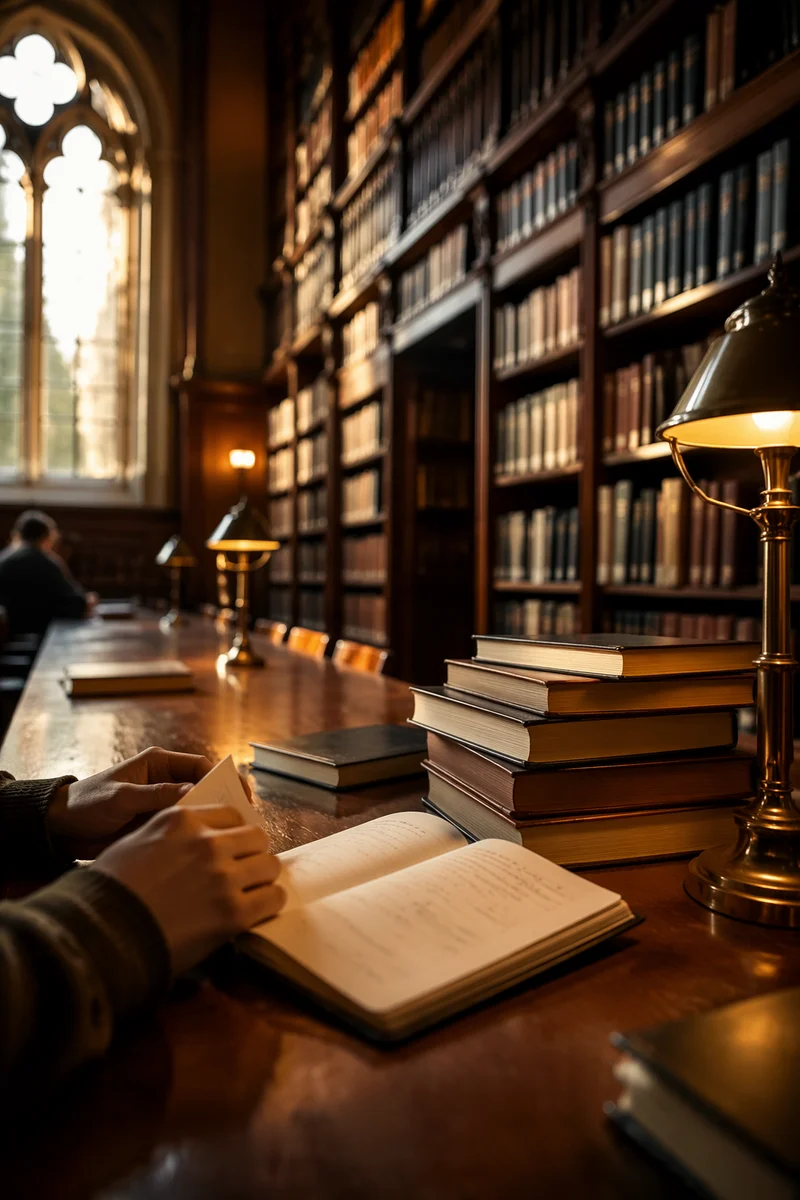 Warm Historic Library Reading Room Study Scene