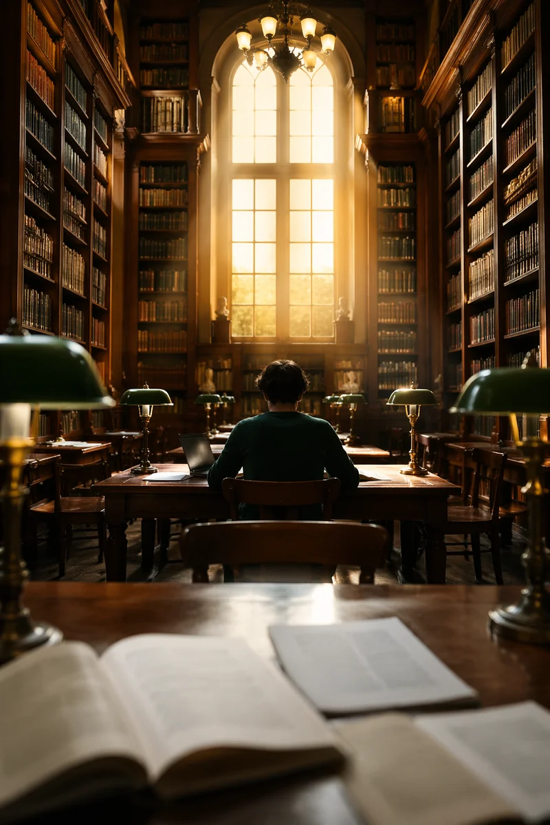 Historic Library Reading Room in Warm Light