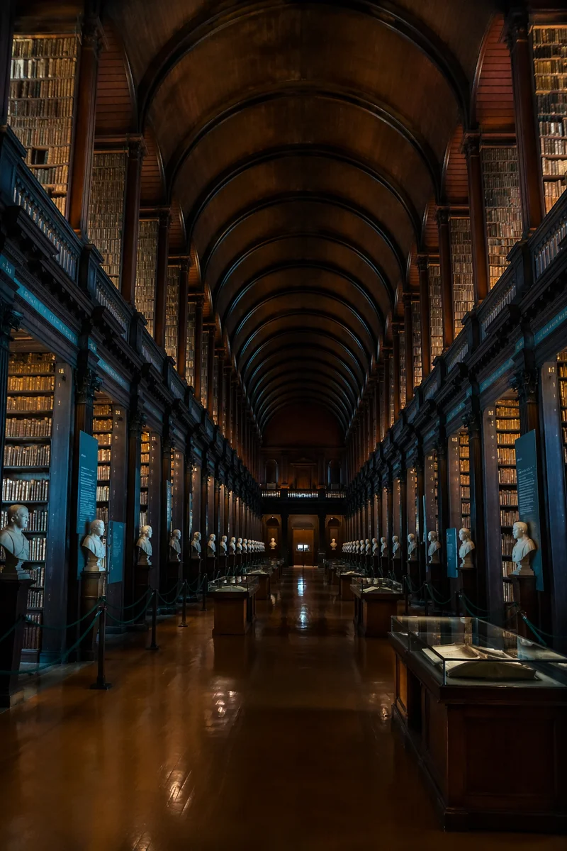 Grand Library Reading Room with Warm Light