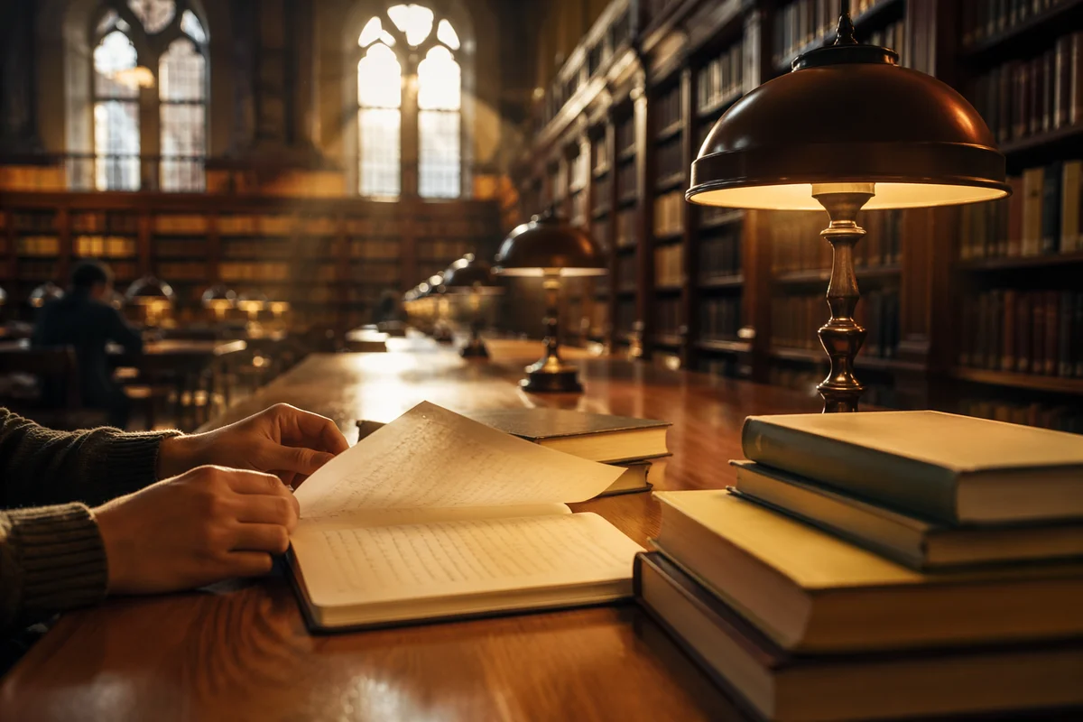 Historic Library Reading Room with Warm Light