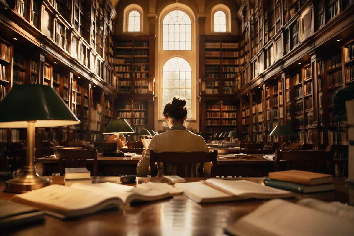 Historic Library Reading Room in Warm Light