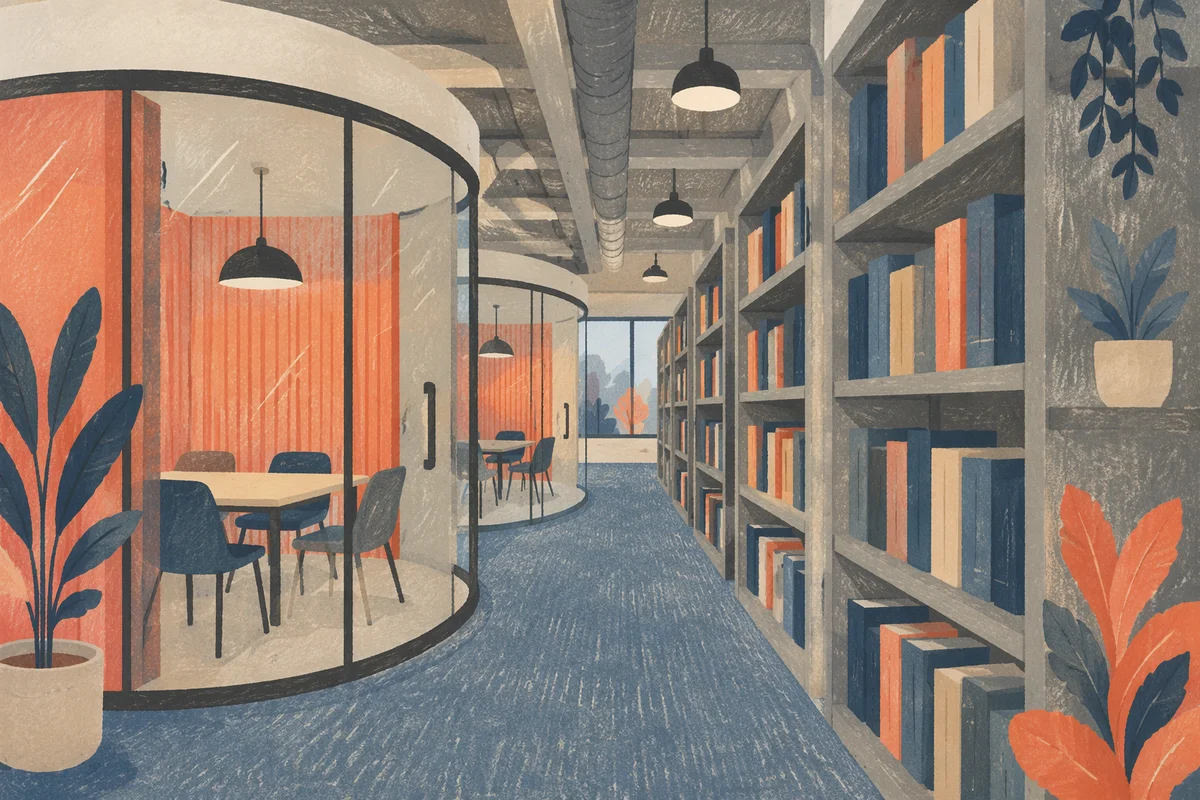 Quiet Modern Library Study Shelves
