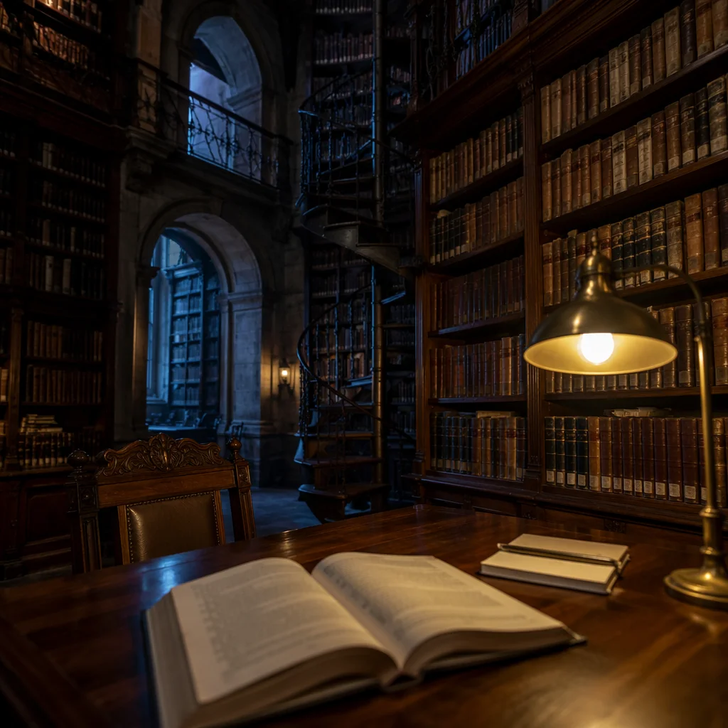 Quiet Historic Library Study Desk