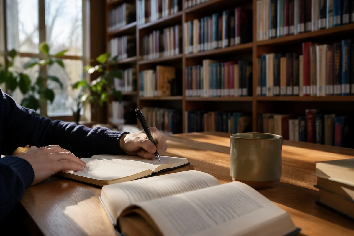 Quiet Library Study at Oak Table