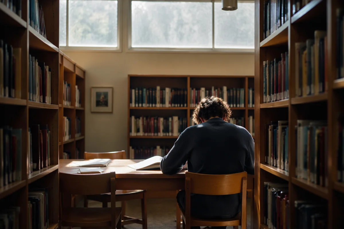 Quiet Student Studying in Contemporary Library