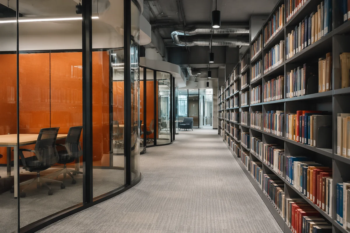 Quiet Modern Library Study Shelves