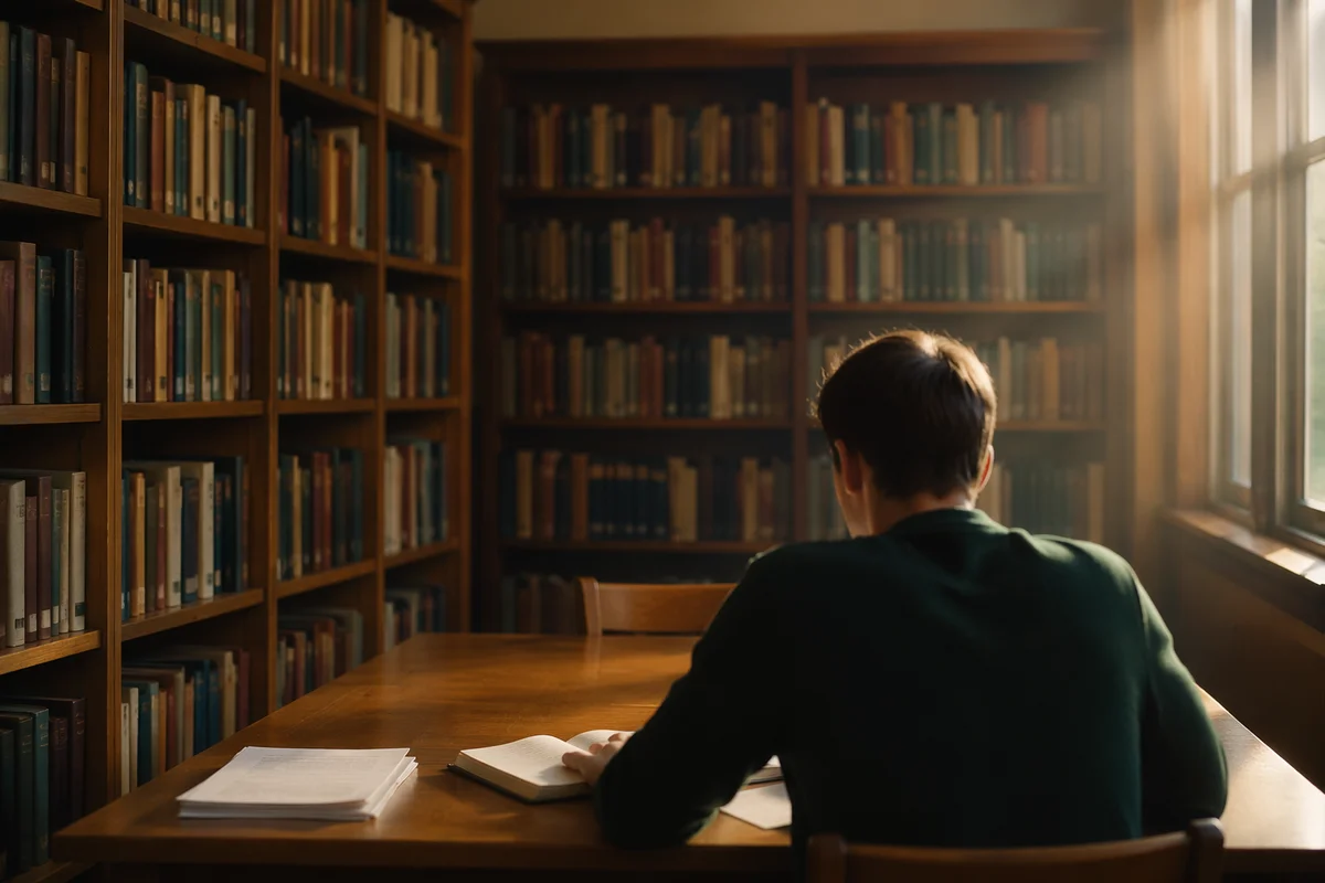 Quiet Library Study with Warm Afternoon Light