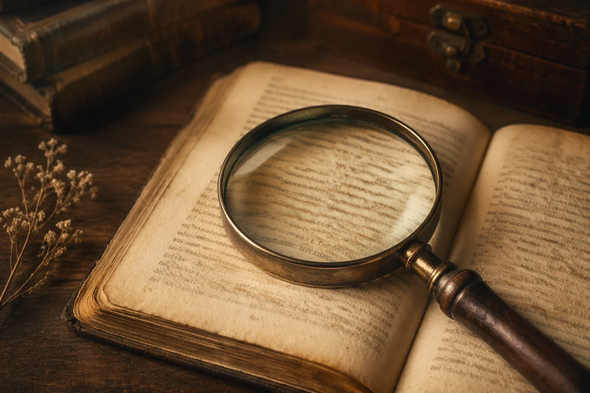 Vintage Magnifying Glass on Aged Book Pages