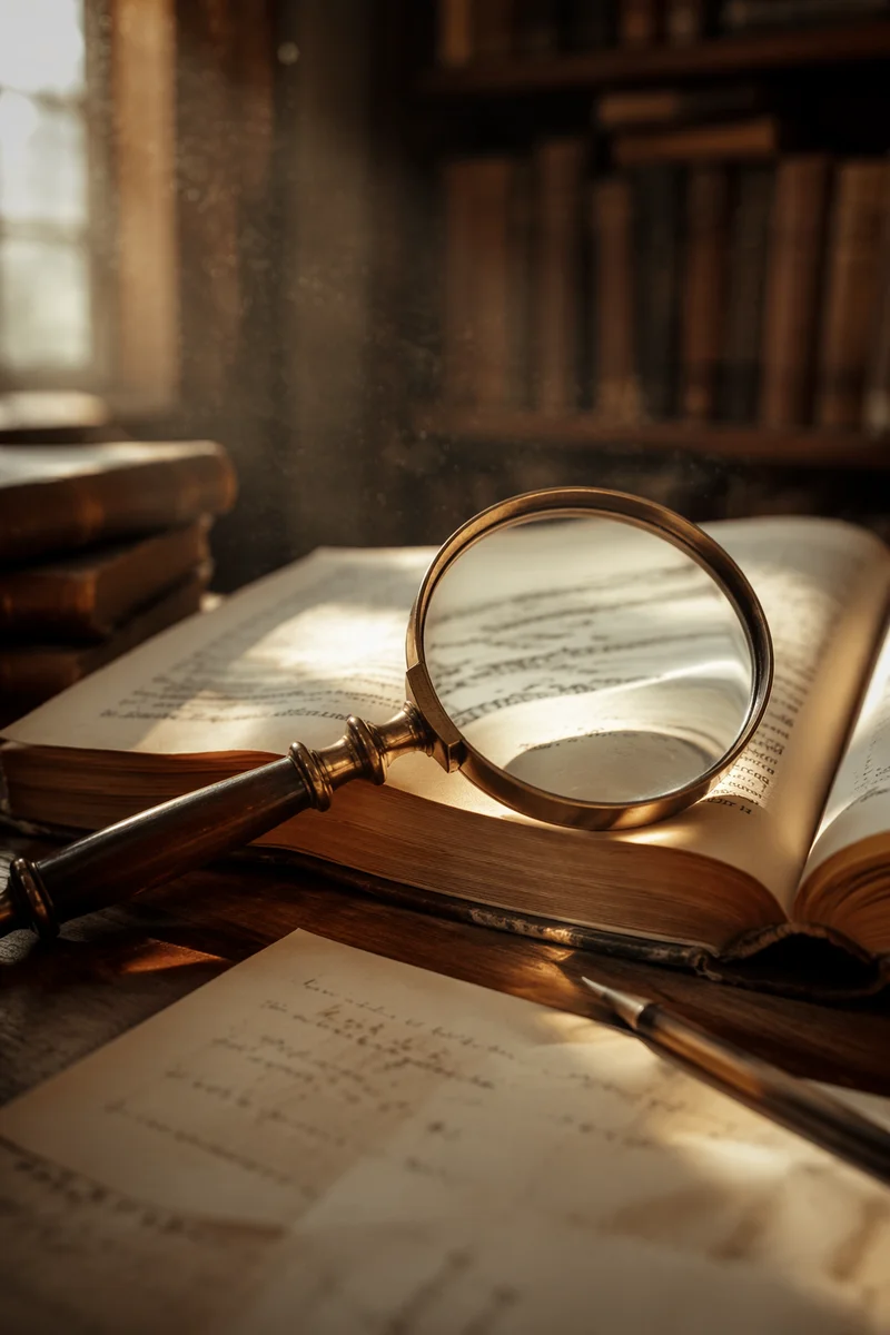 Magnifying Glass on Old Book Research