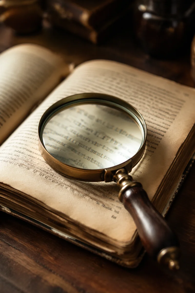 Vintage Magnifying Glass on Aged Book Pages