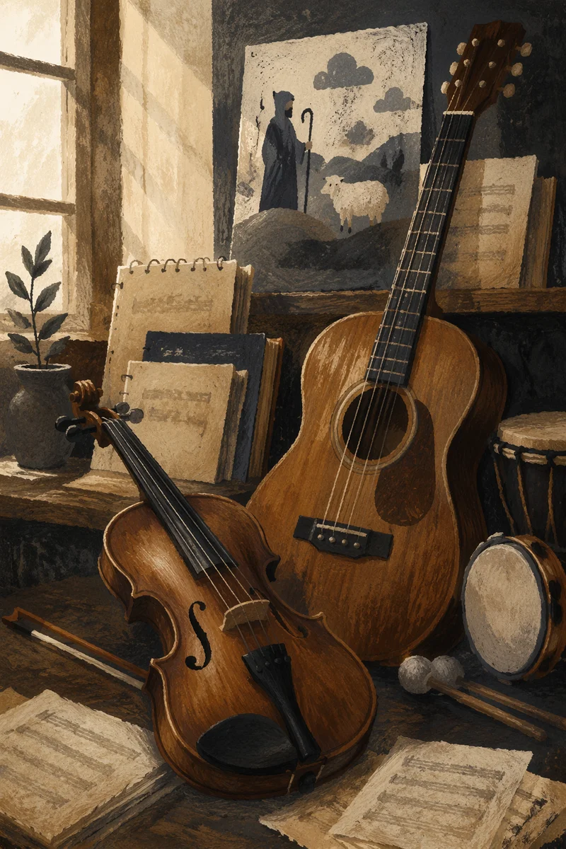Violin and Guitar in Music Classroom