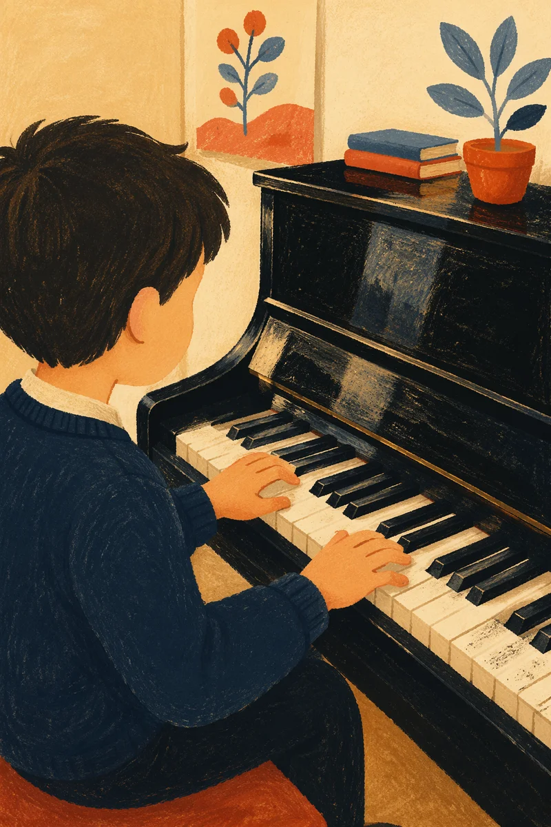 Young Student Practicing Piano Lesson