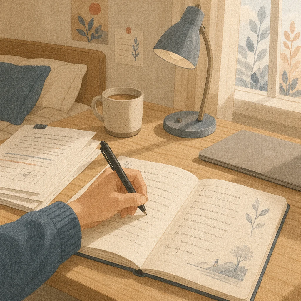 Quiet Handwriting Study Desk Morning Scene