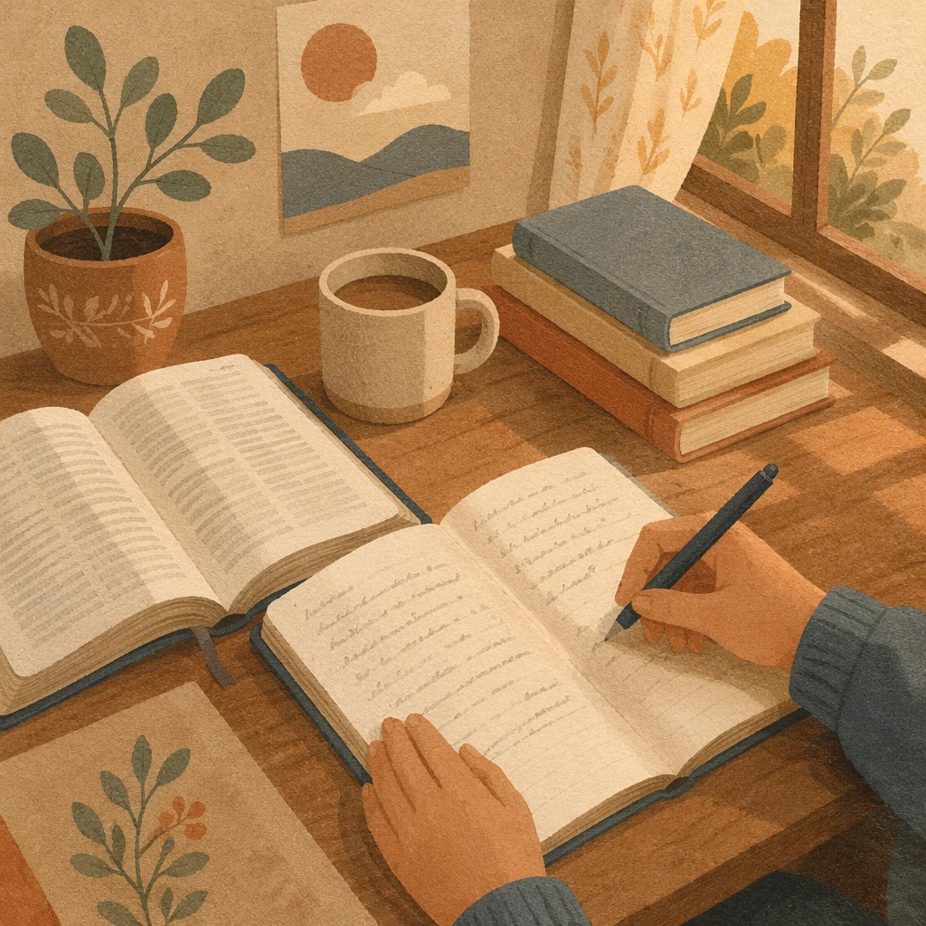 Prayerful Study Desk With Notebook and Pen