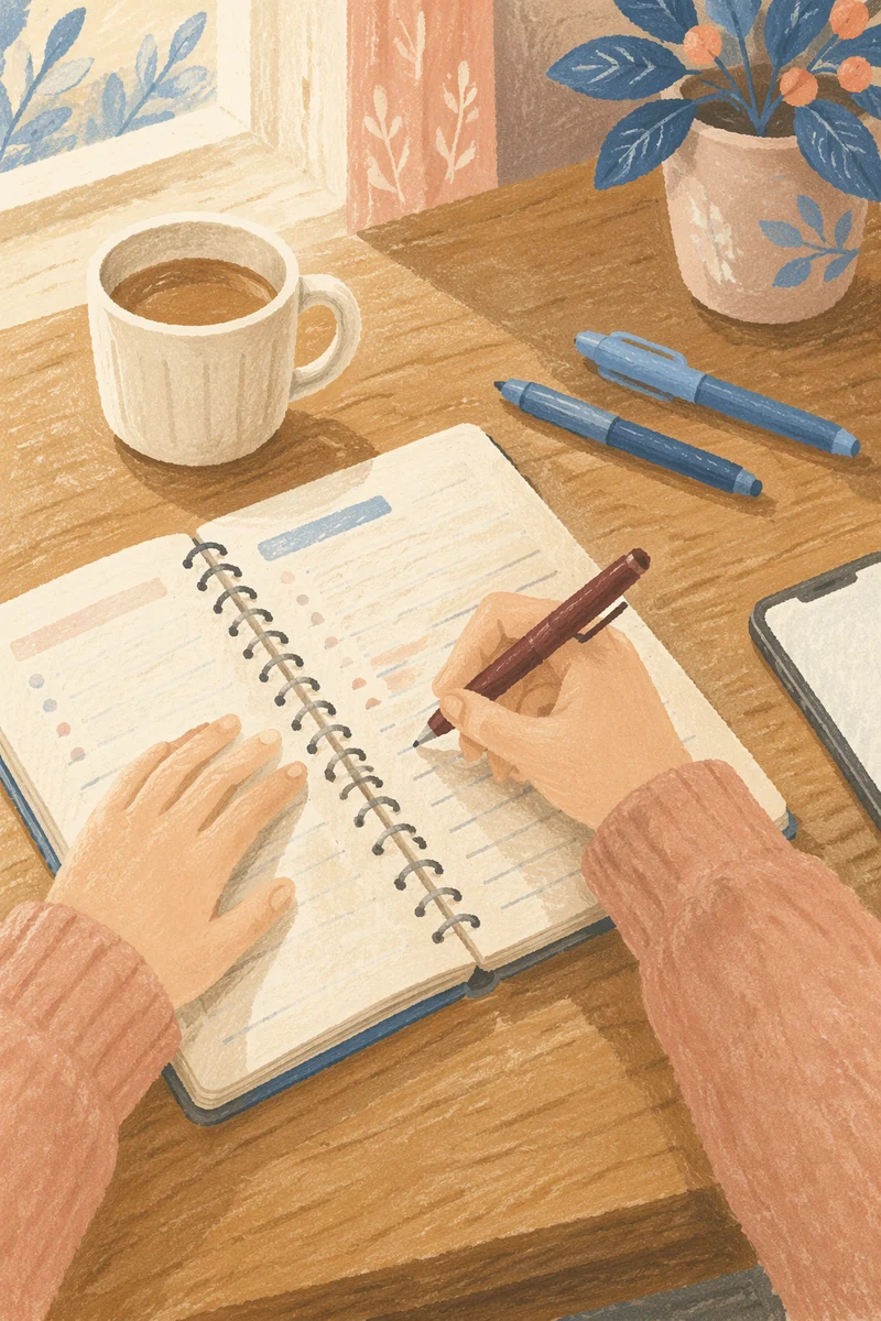 Calm Handwriting Study Desk with Notebook
