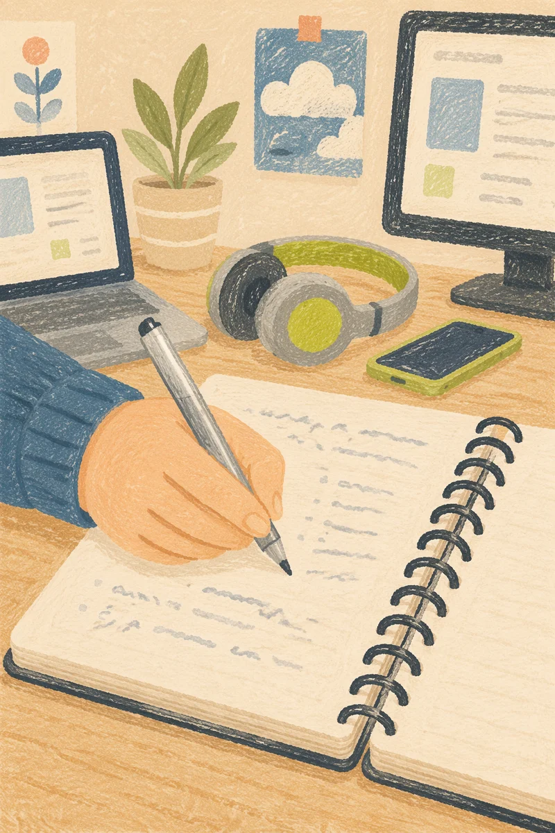 Focused Handwriting Study Desk With Notebook