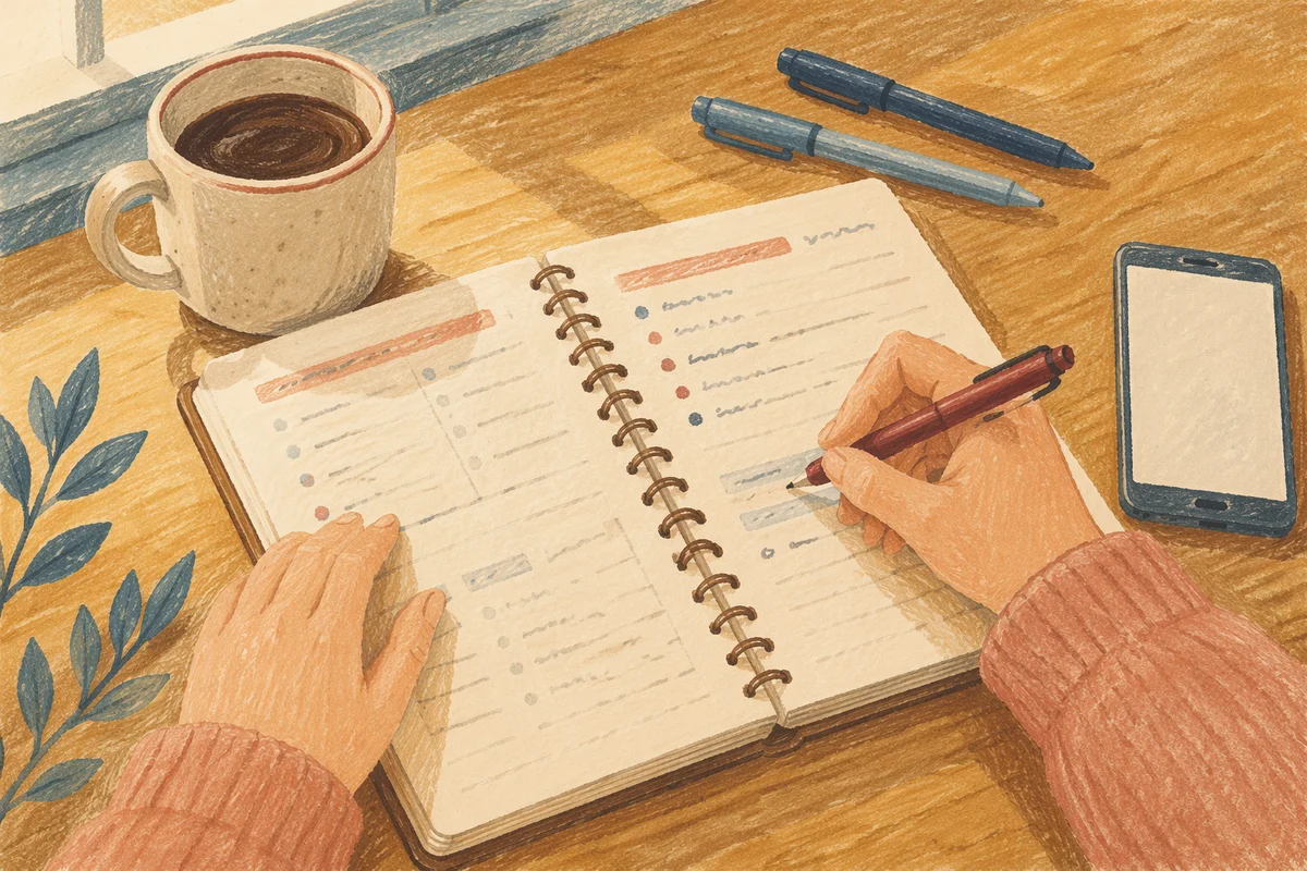Calm Handwriting Study Desk With Notebook