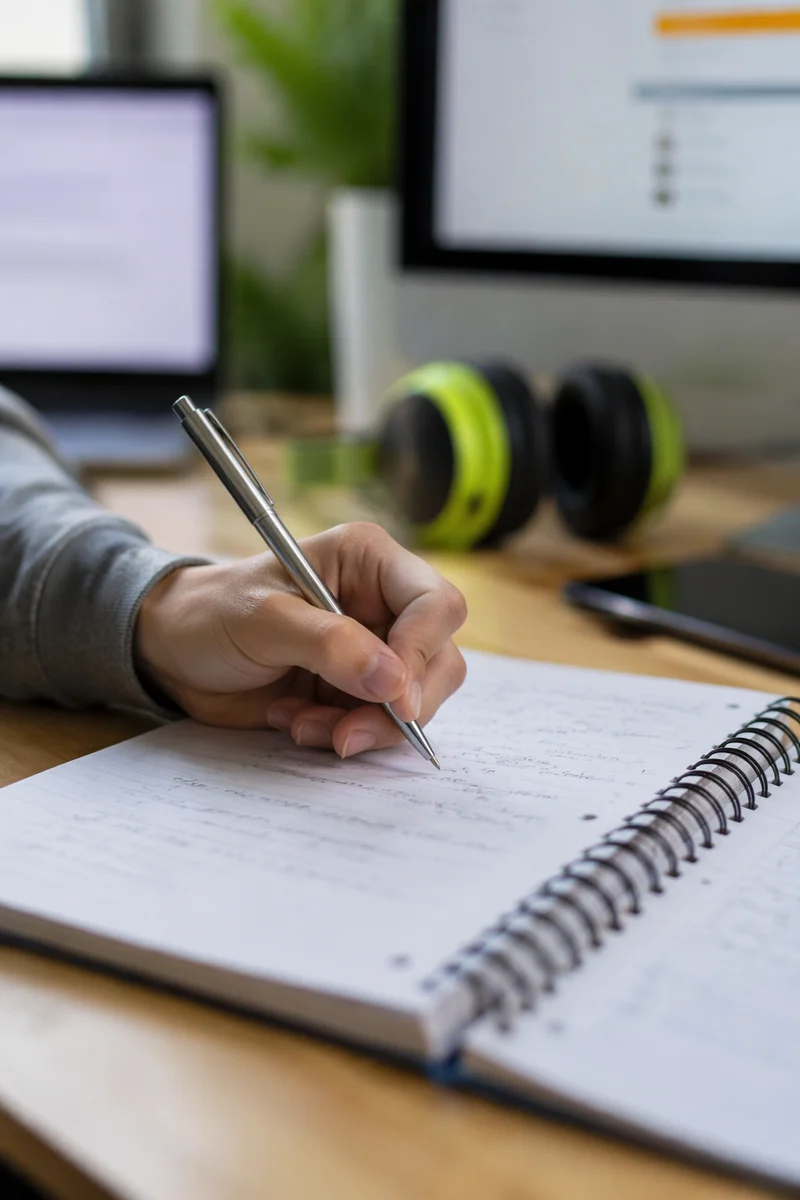 Focused Handwriting Study Desk With Notebook
