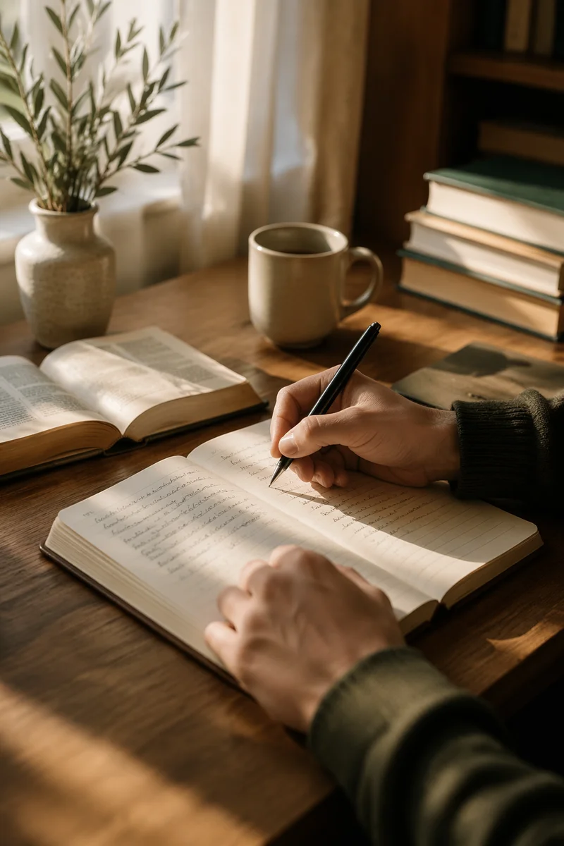 Student Writing in Morning Study Light