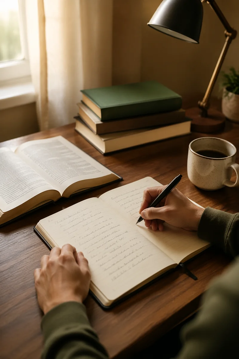 Peaceful Christian Study Desk with Handwriting