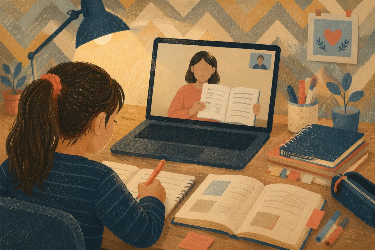 Student Attending Online Learning at Desk