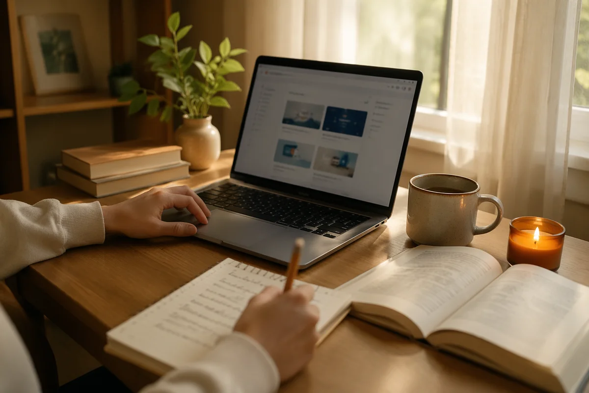 Peaceful Online Learning Desk at Morning