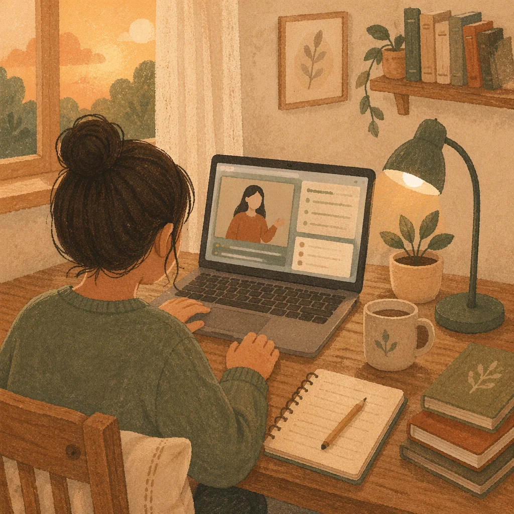 Cozy Online Learning at Home Desk