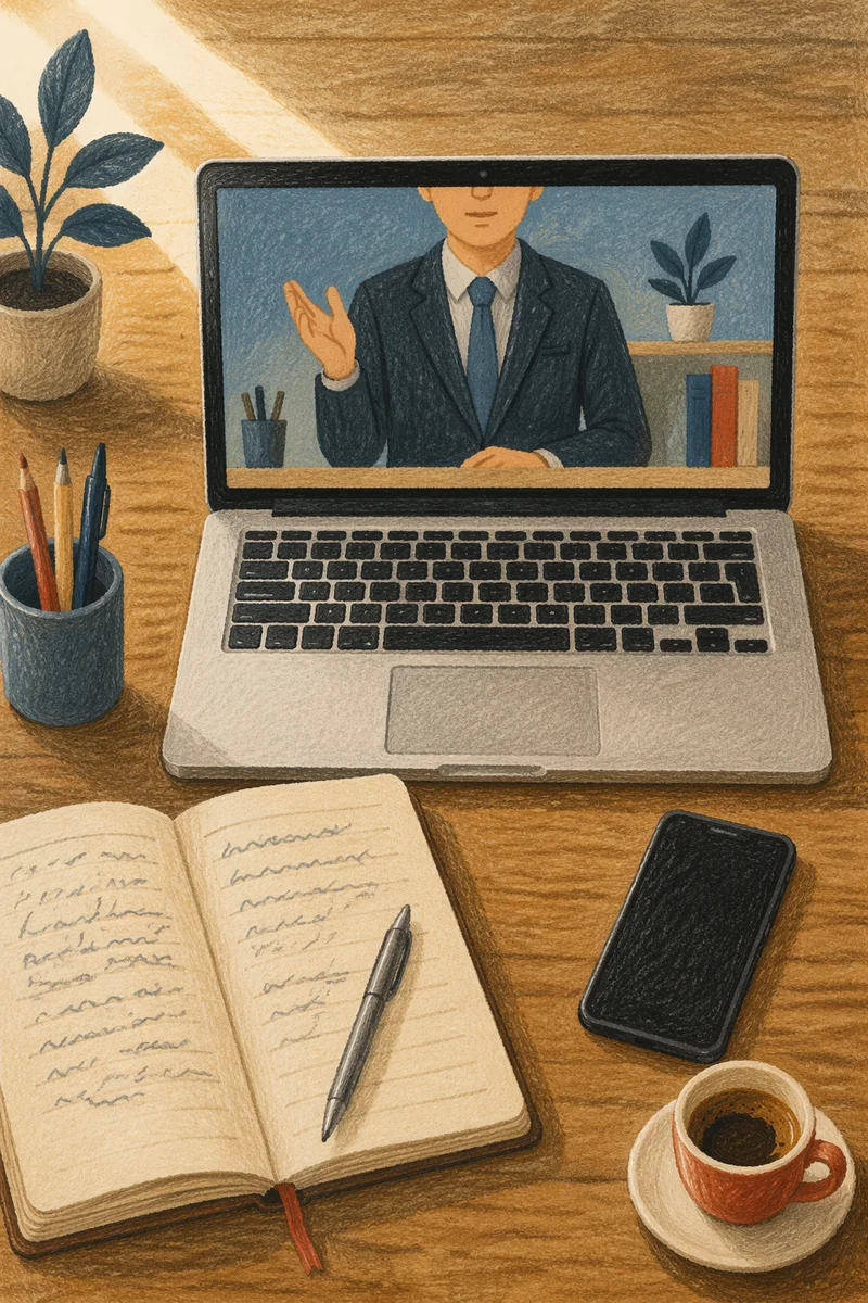 Online Learning Workspace with Laptop and Notes