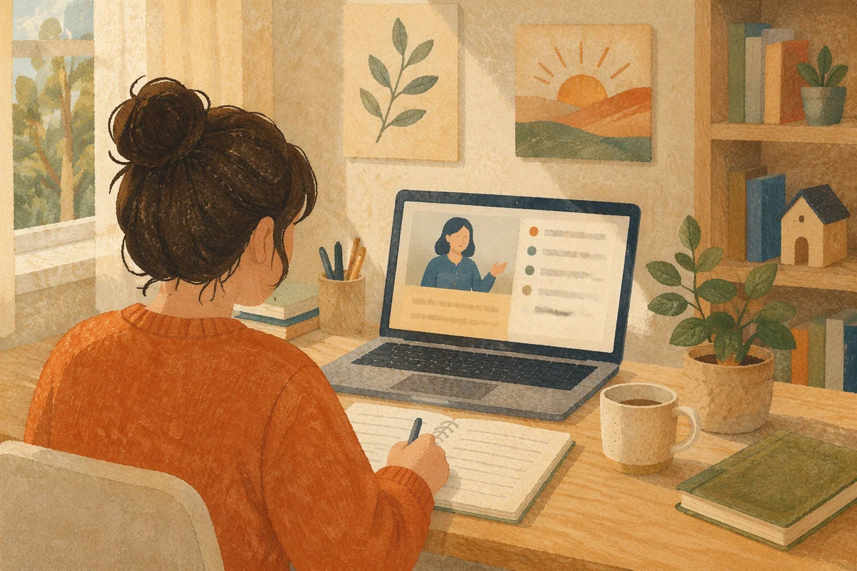 Student Online Learning at Home Desk