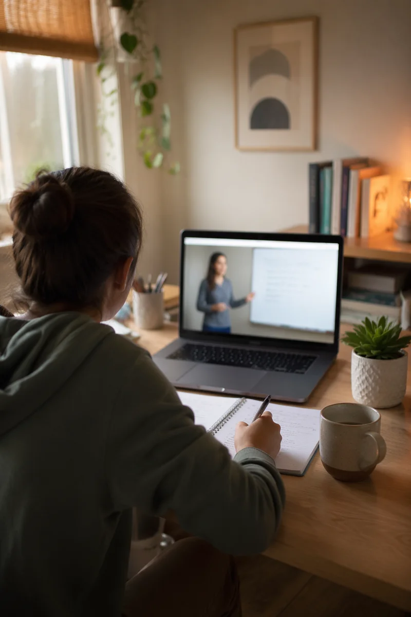 Student Online Learning at Home Desk