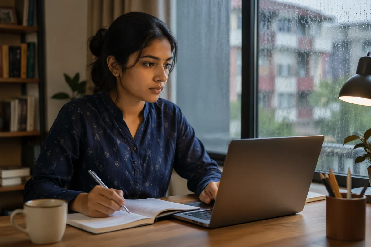 Young Woman Studying on Laptop at Home