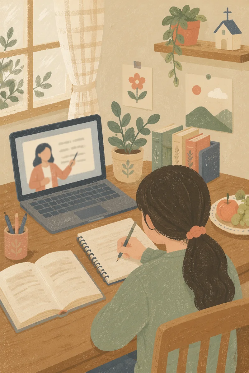 Student Online Lesson at Home Desk
