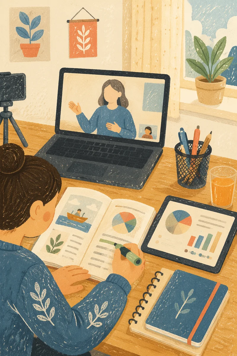 Online Learning Laptop on Cozy Study Desk