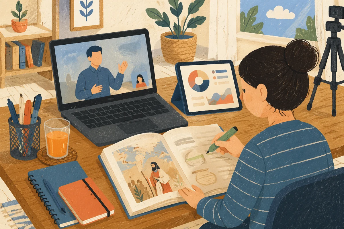 Cozy Online Learning Desk with Laptop