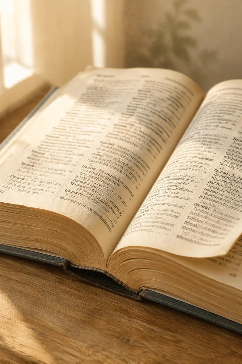 Open Dictionary on Wooden Study Desk