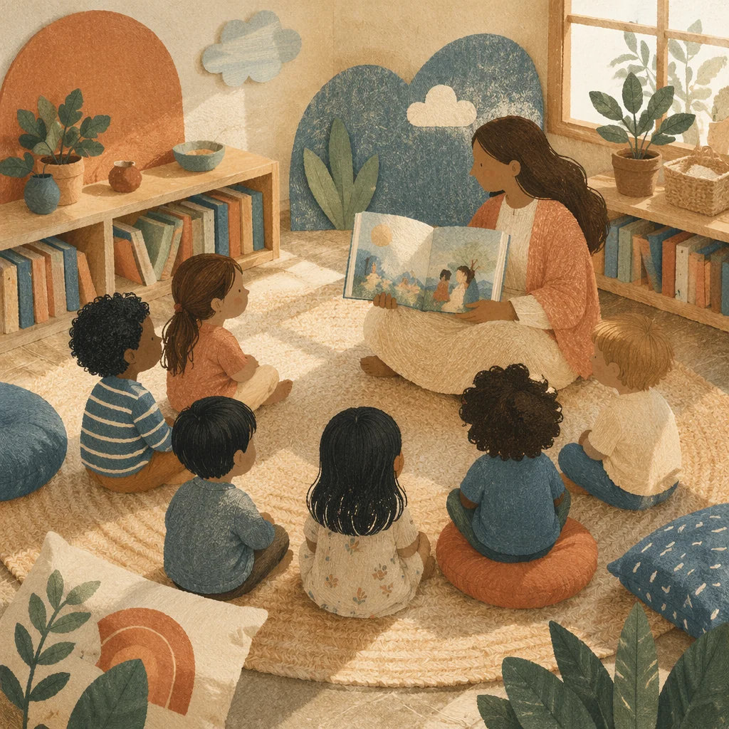 Cozy Library Storytime Circle for Children