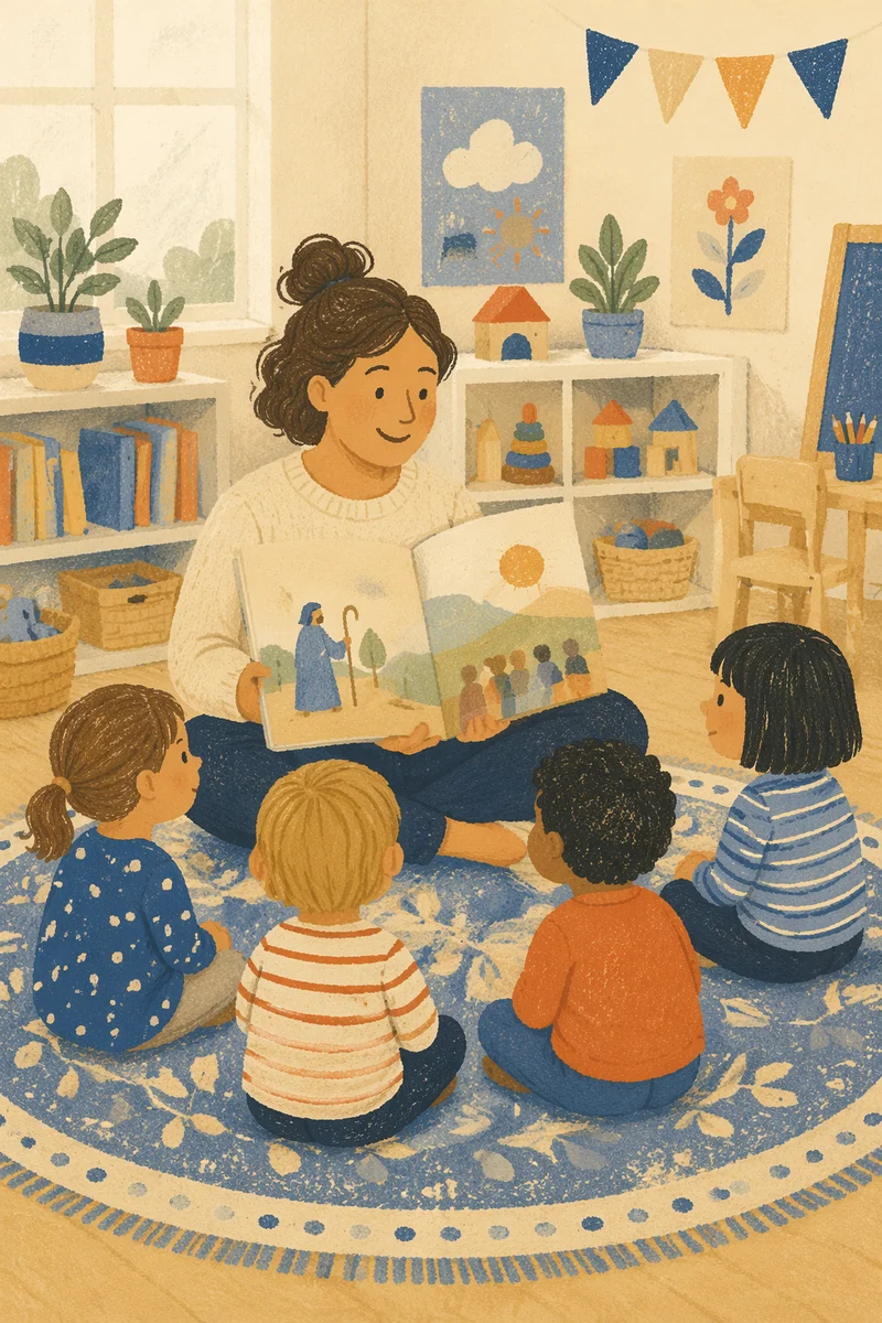 Preschool Library Storytime Circle With Teacher