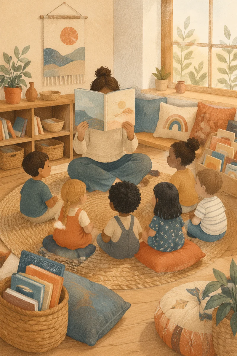 Children Storytime Circle in Cozy Library