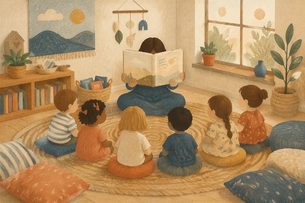 Cozy Library Storytime Circle for Children