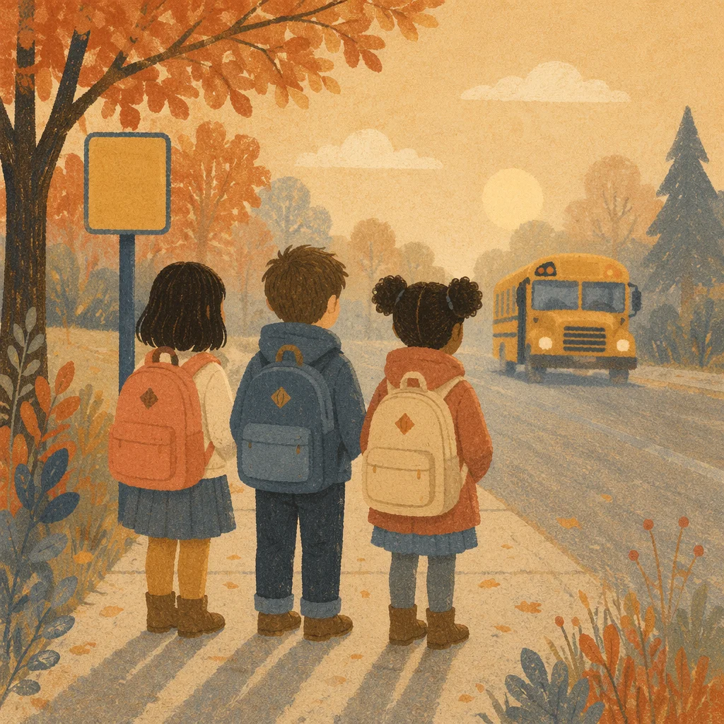 Children Waiting at School Bus Stop
