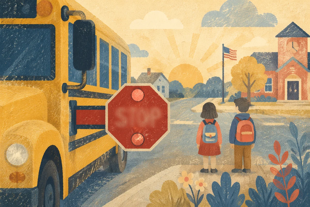 Golden Morning School Bus Stop Scene