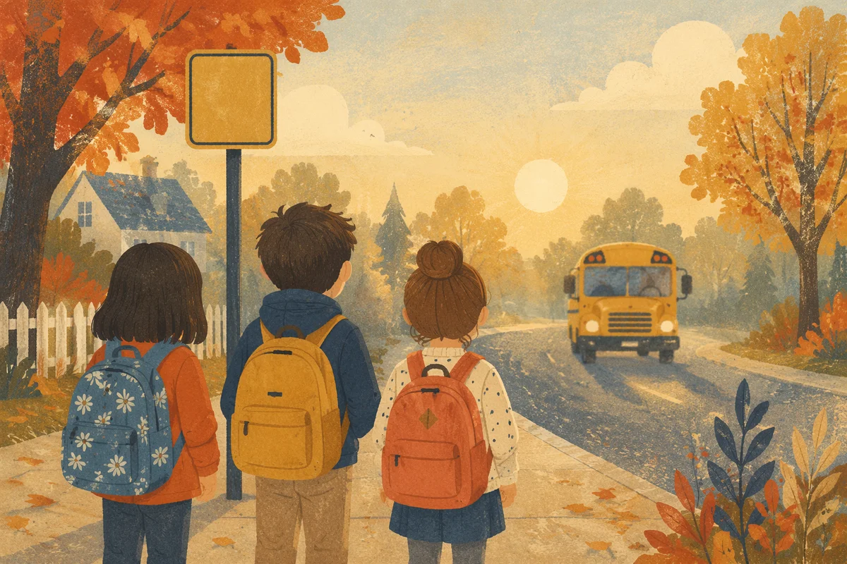 Children Waiting at School Bus Stop