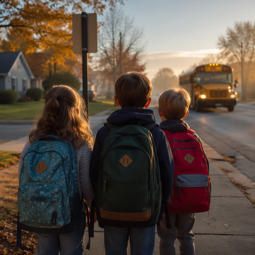 Children Waiting at School Bus Stop