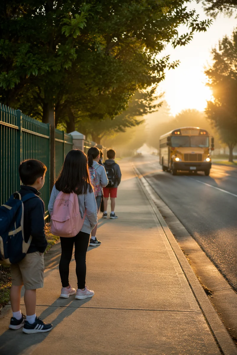 Children Waiting at School Bus Stop