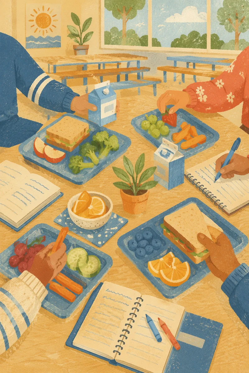 Friends Sharing Lunch at School Cafeteria