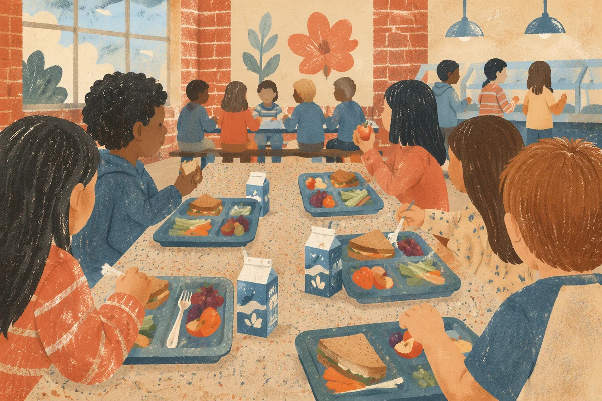 Students Sharing Lunch in School Cafeteria