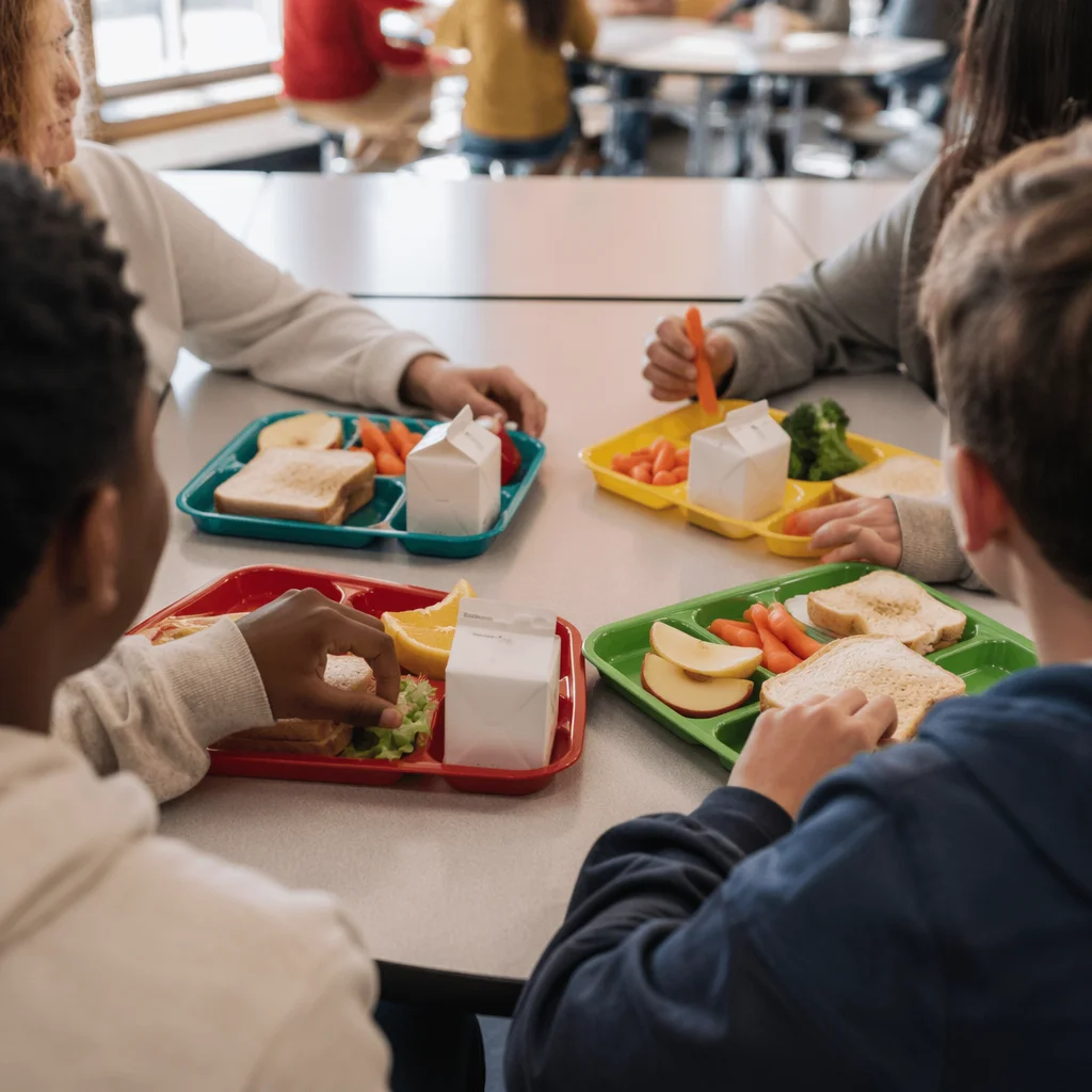 Friends Sharing Lunch in School Cafeteria