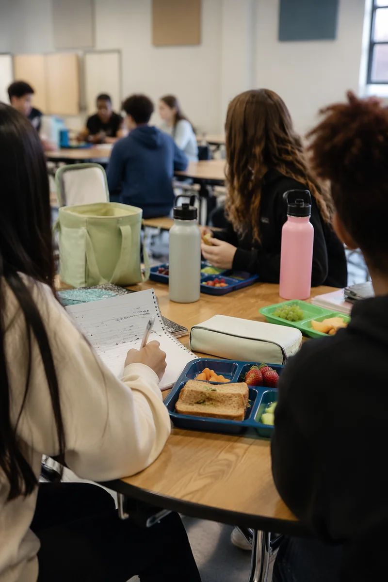 Friends Sharing Lunch at School Cafeteria