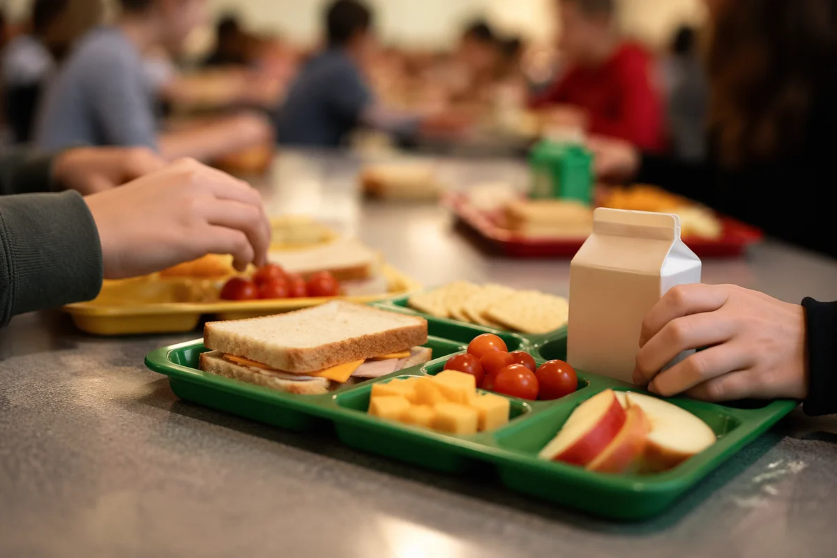 School Cafeteria Lunch Tray with Friends